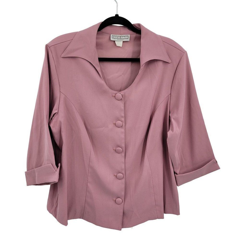 Vintage 70's‎ DressBarn Blazer Retro Tapered Collar Scoop Single Button Pink XL